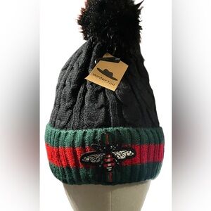 Stylish Black and Green Pom-Pom Beanie